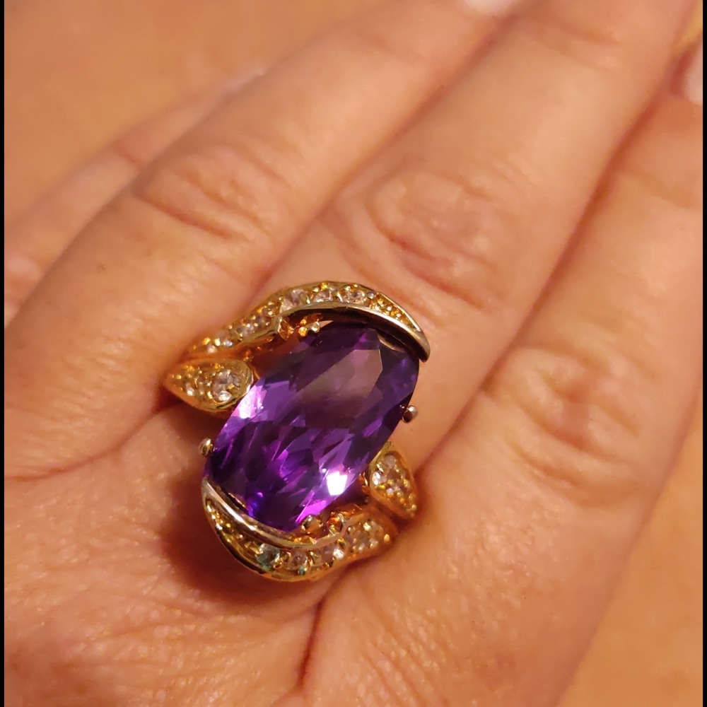 Huge solid 10k Amethyst vintage statement ring